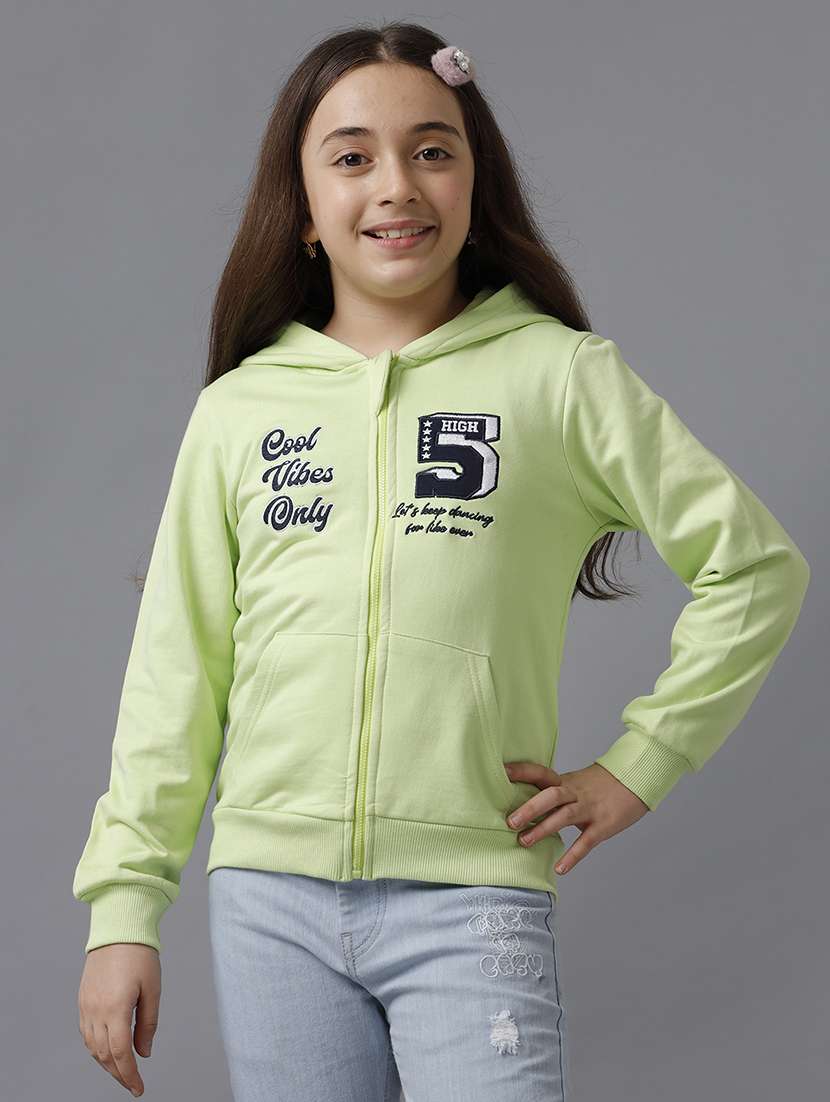 girls printed long sleeve hooded regular jacket