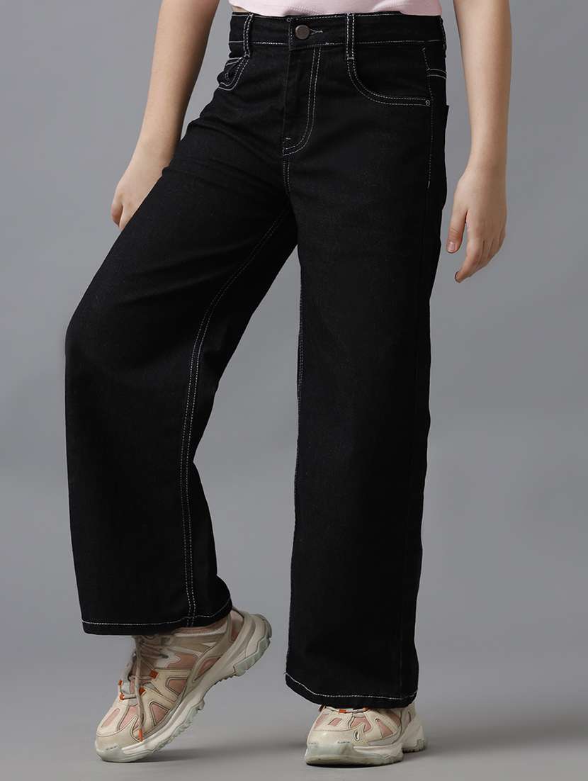 girls solid mid rise wide leg jeans - 22071270 - Standard Image - 1