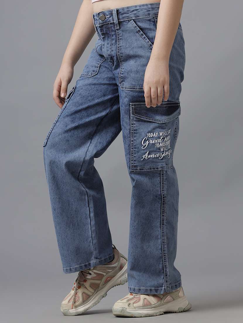girls solid mid rise relaxed fit cargo - 22071271 -  Standard Image - 1