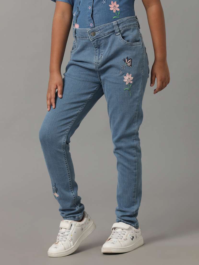 girls solid mid rise slim fit jean - 22071272 - Standard Image - 1