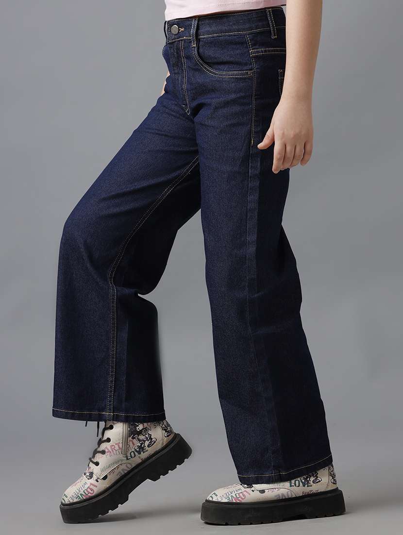 girls solid mid rise wide leg jeans - 22071282 - Standard Image - 1