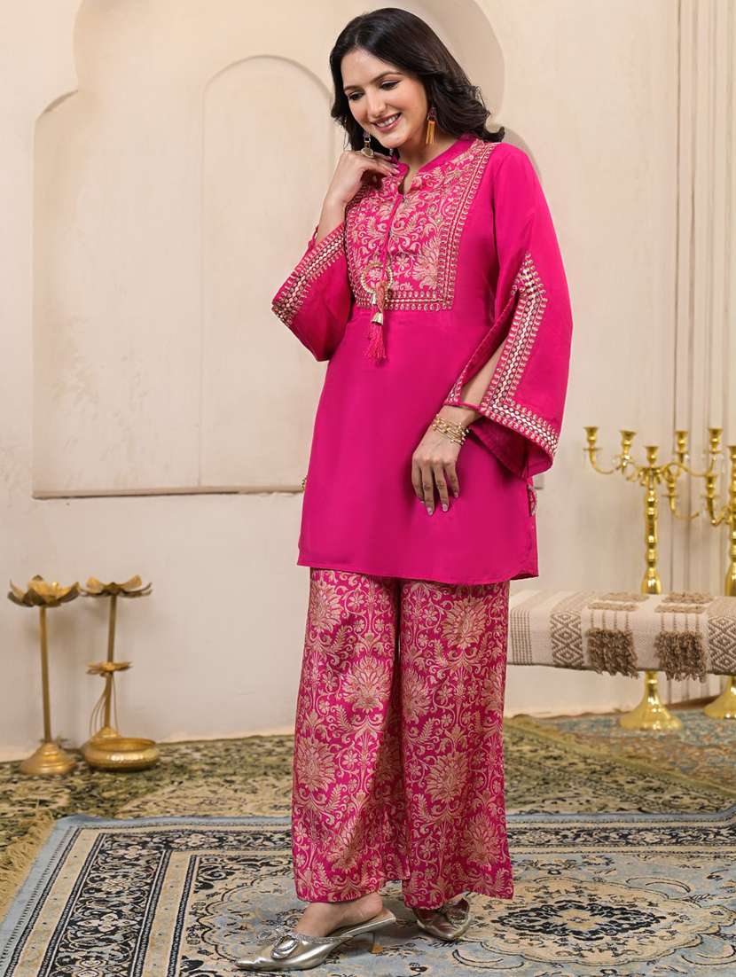 women embroidered long sleeve ethnic co-ord set - 22071290 - Standard Image - 1