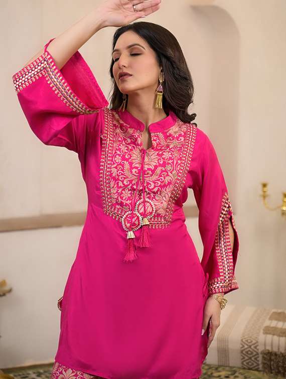 women embroidered long sleeve ethnic co-ord set - 22071290 - Standard Image - 4