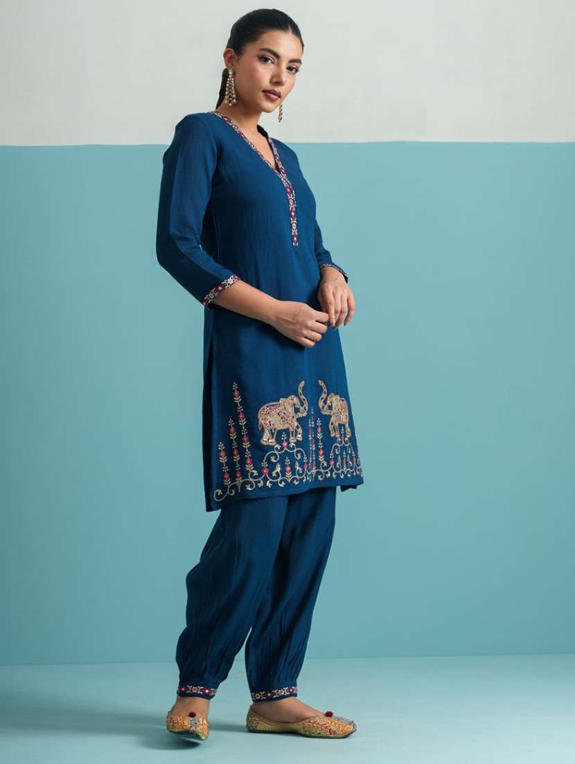 women embroidered three quarter sleeve kurta salwar set - 22071293 - Standard Image - 1