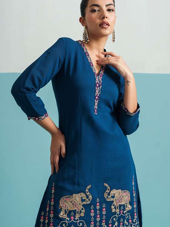 women embroidered three quarter sleeve kurta salwar set - 22071293 - Standard Image - 4