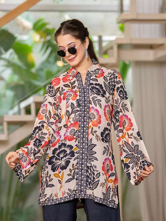 women printed long sleeve ethnic co-ord set - 22071296 -  Standard Image - 1