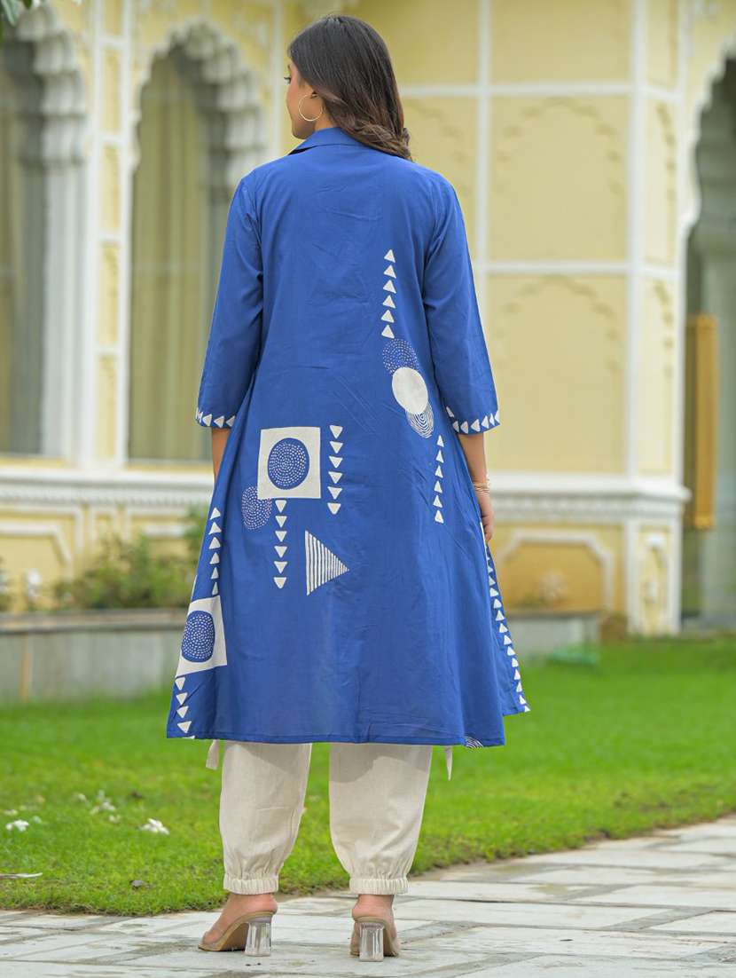 women printed three quarter sleeve fusion set - 22071297 - Standard Image - 4