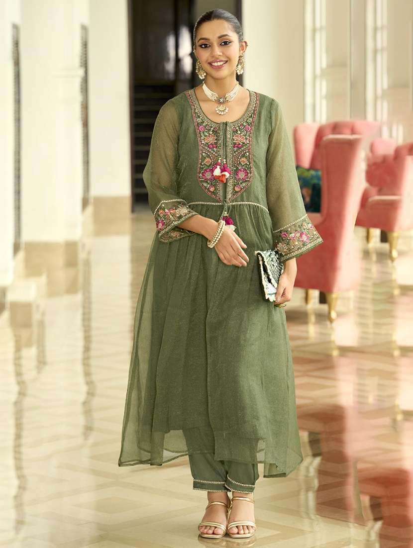 women embroidered long sleeve kurta pant set - 22071302 - Standard Image - 1