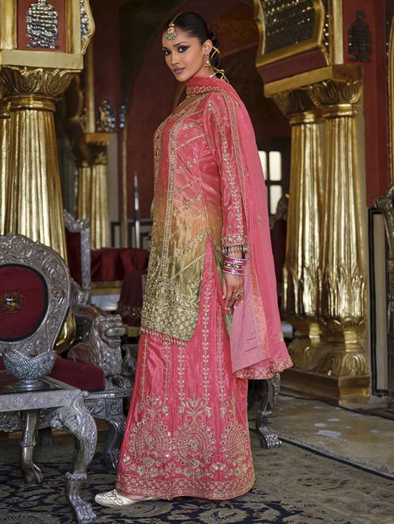 women embroidered long sleeve kurta sharara with dupatta set - 22071324 -  Standard Image - 1
