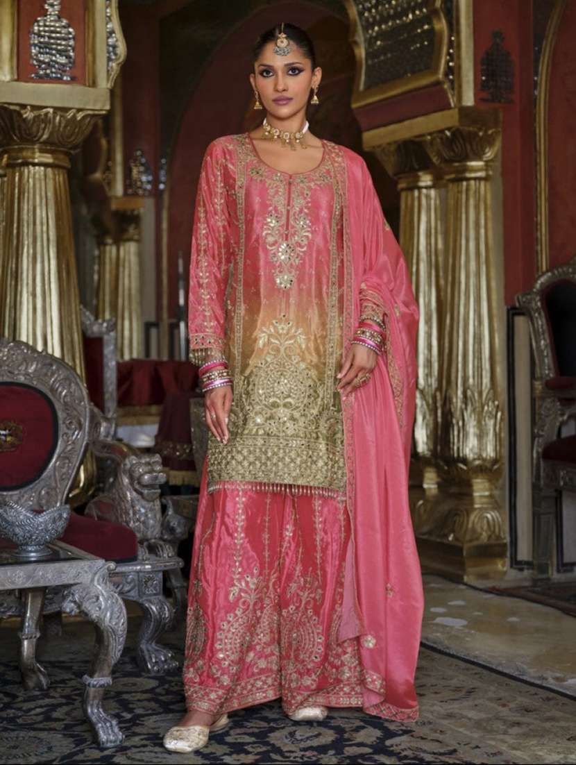 women embroidered long sleeve kurta sharara with dupatta set - 22071324 - Standard Image - 4