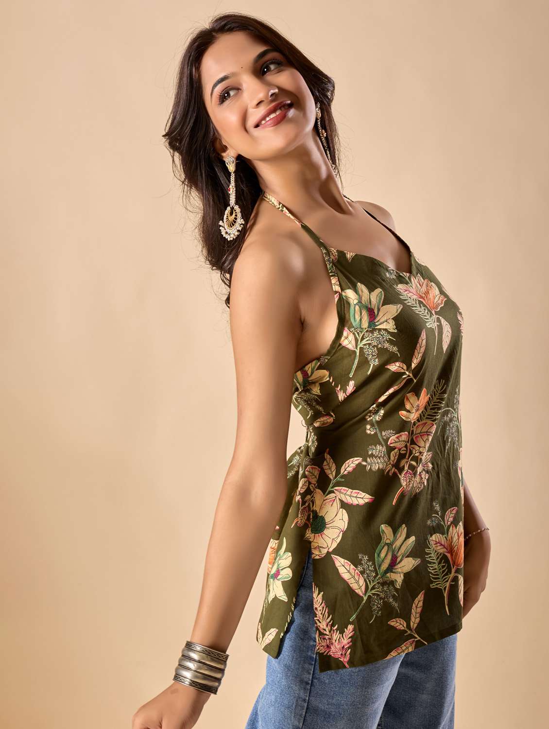 women floral printed halter neck ethnic top - 22071326 -  Standard Image - 1