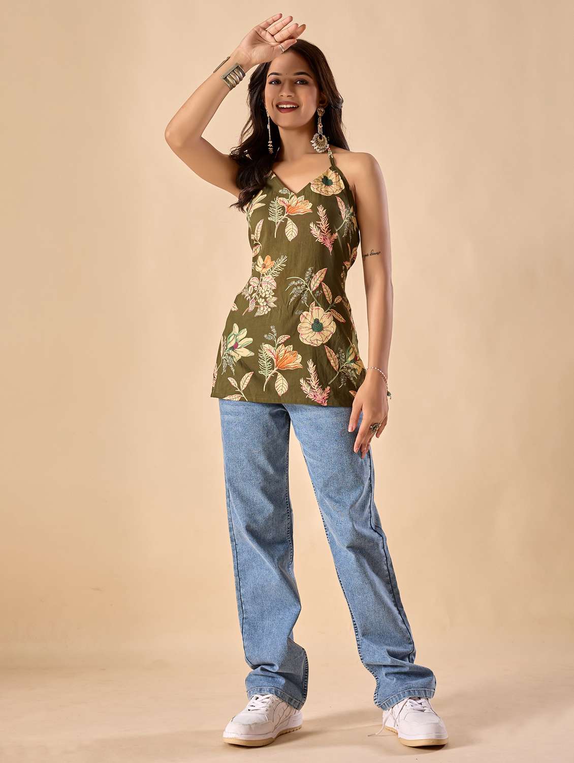 women floral printed halter neck ethnic top - 22071326 -  Standard Image - 4