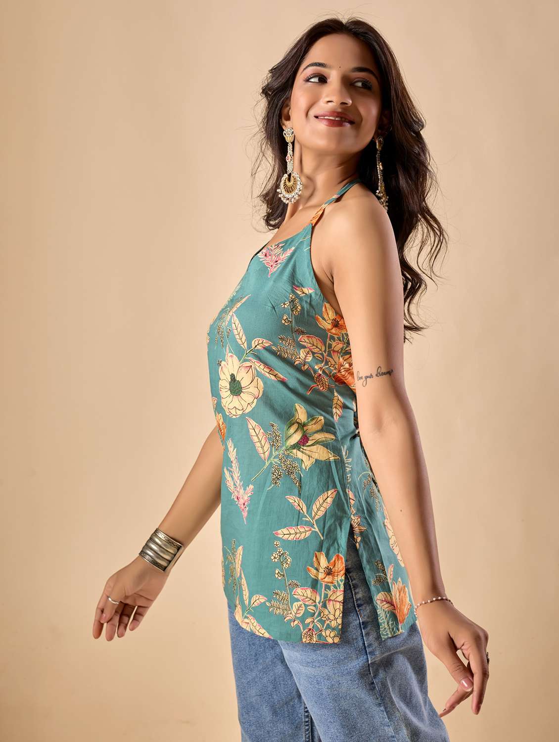 women floral printed halter neck ethnic top - 22071327 -  Standard Image - 1