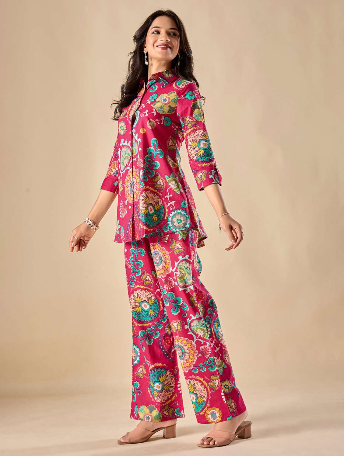 women floral three quarter sleeve ethnic co-ord set - 22071336 - Standard Image - 4
