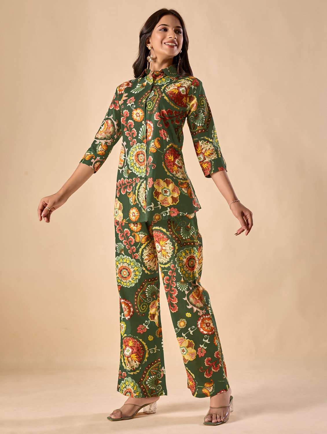 women floral three quarter sleeve ethnic co-ord set - 22071337 - Standard Image - 4