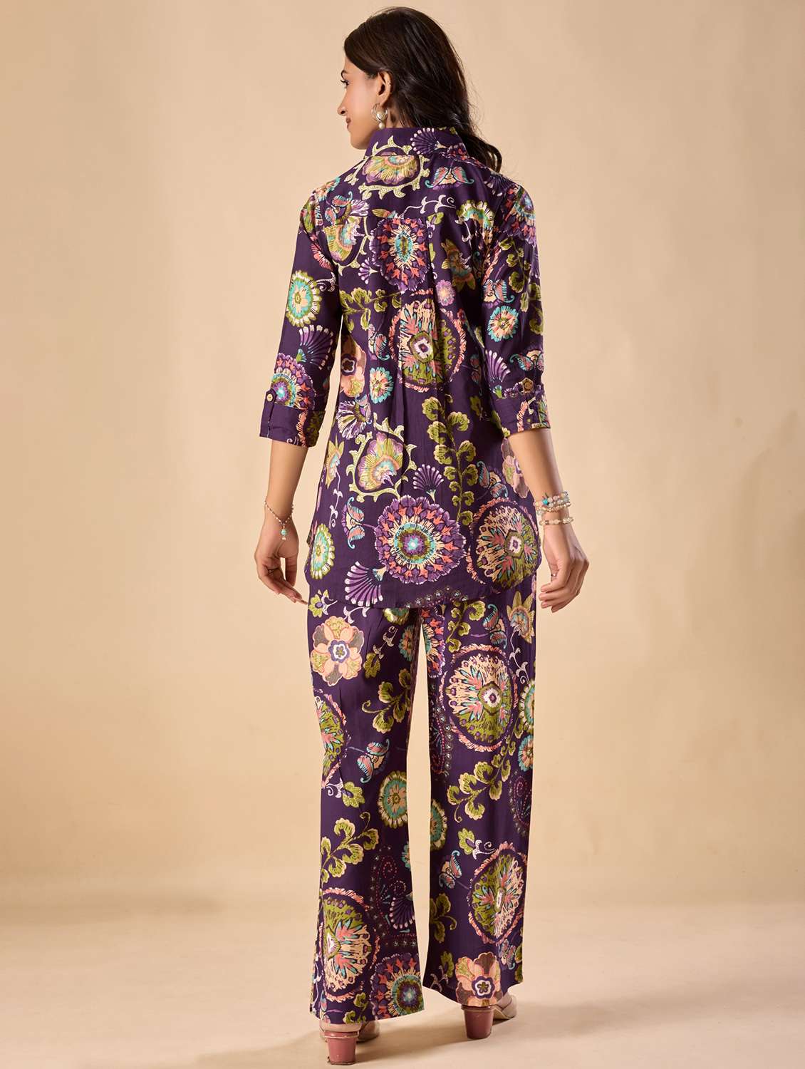 women floral three quarter sleeve ethnic co-ord set - 22071338 -  Standard Image - 4