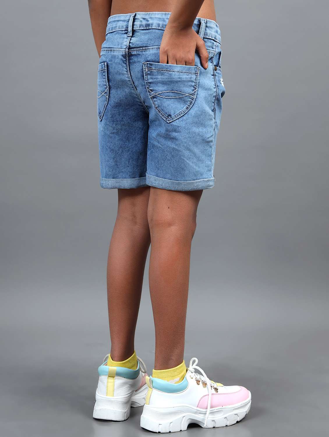 girls solid mid rise denim shorts - 22071353 -  Standard Image - 1