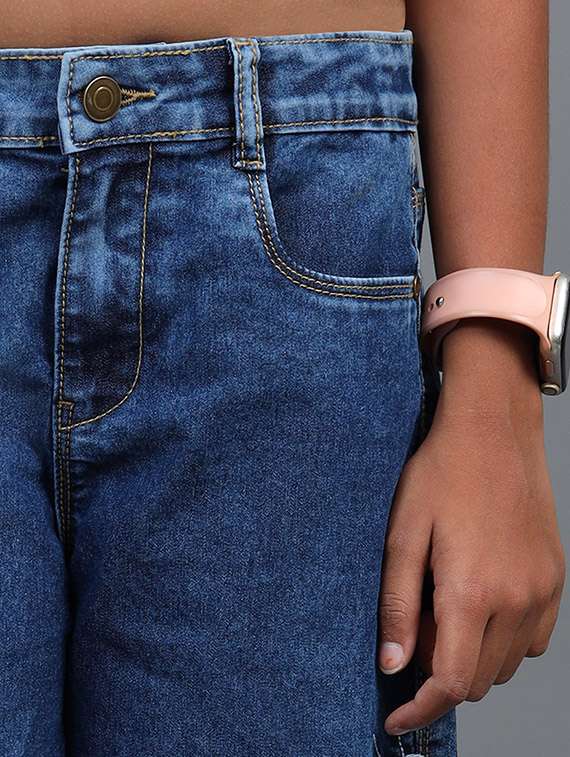 girls solid mid rise denim shorts - 22071354 -  Standard Image - 1