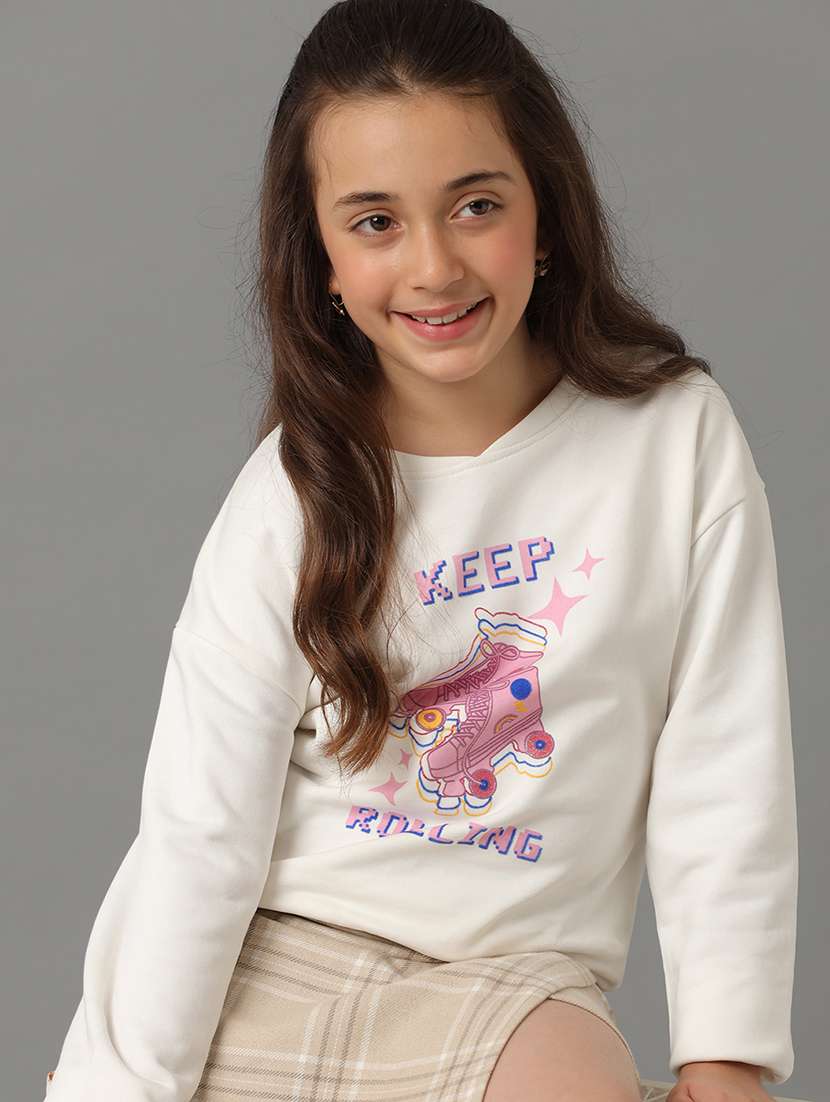 girls printed round neck long sleeve sweatshirt