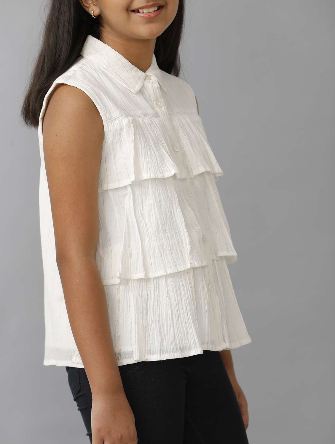 girls white solid collared sleeveless top - 22071409 -  Standard Image - 4