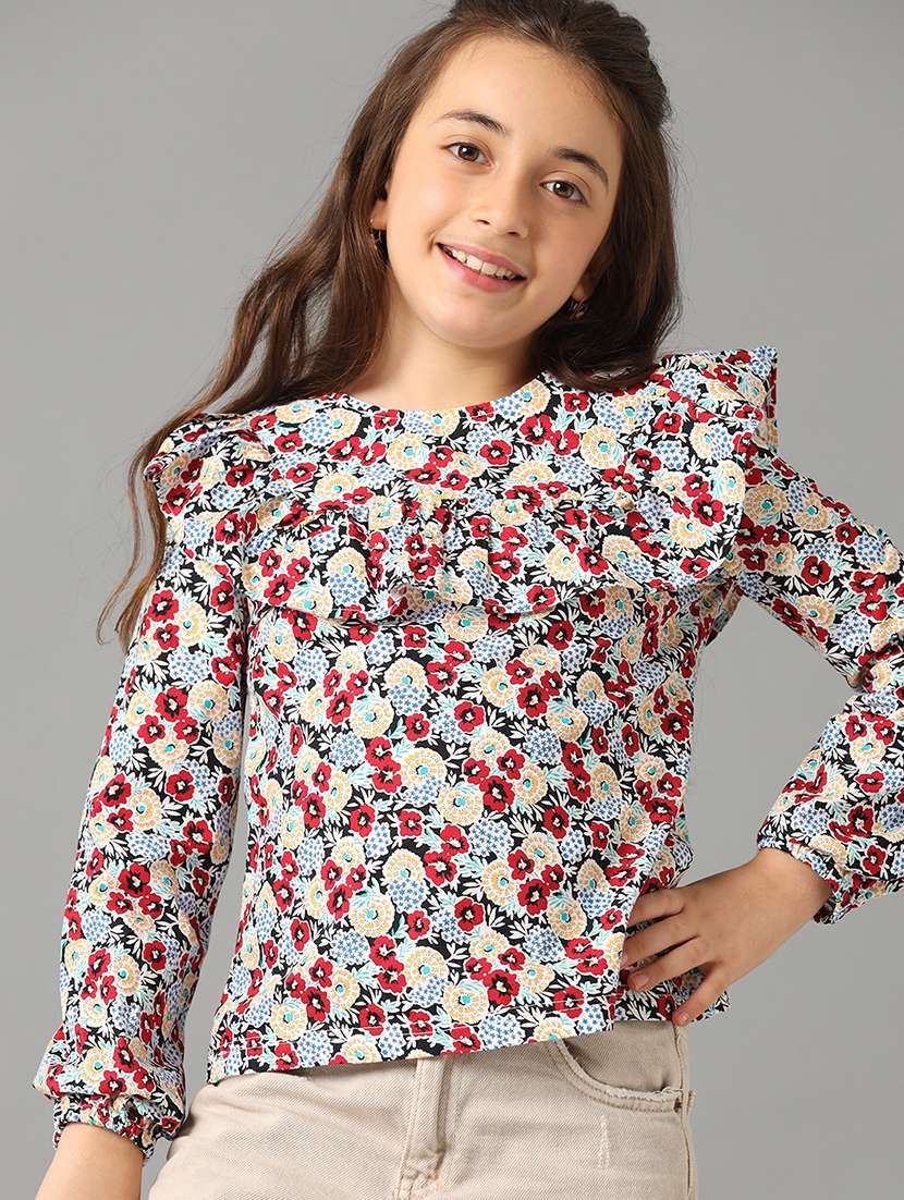 girls printed round neck top - 22071460 -  Standard Image - 1