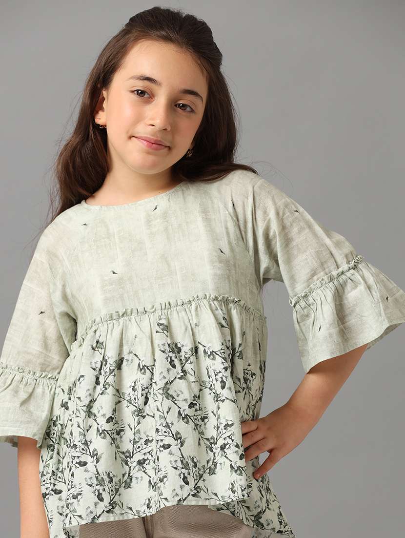 girls printed round neck peplum top - 22071461 -  Standard Image - 1