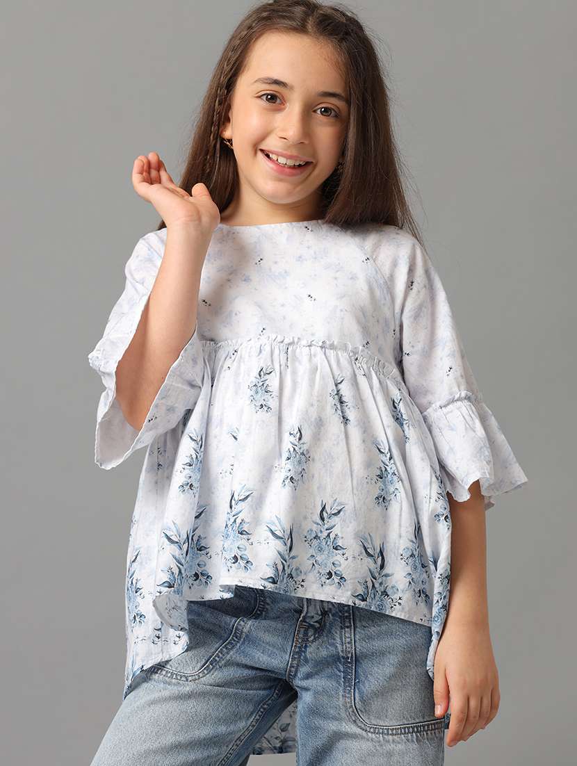 girls printed round neck peplum top - 22071462 -  Standard Image - 1