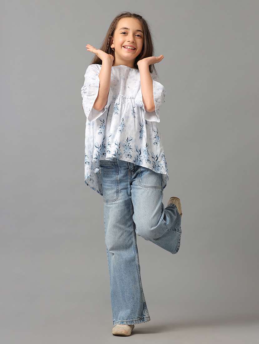girls printed round neck peplum top - 22071462 - Standard Image - 4