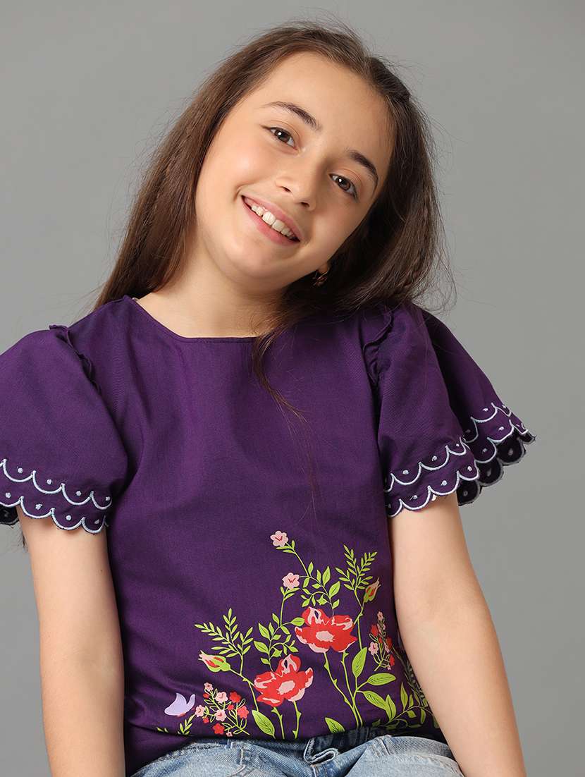 girls floral printed round neck top - 22071463 -  Standard Image - 1