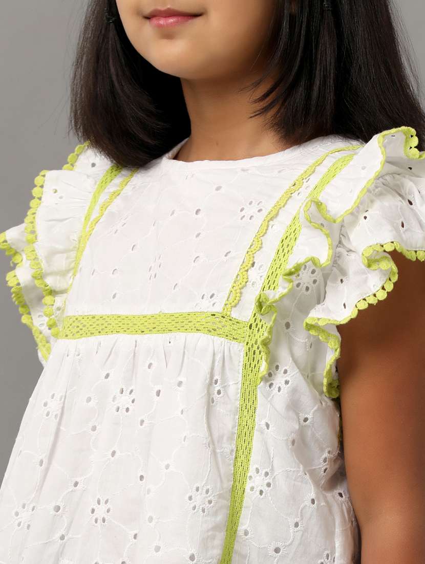 girls solid ruffle sleeve schiffli top - 22071467 - Standard Image - 4