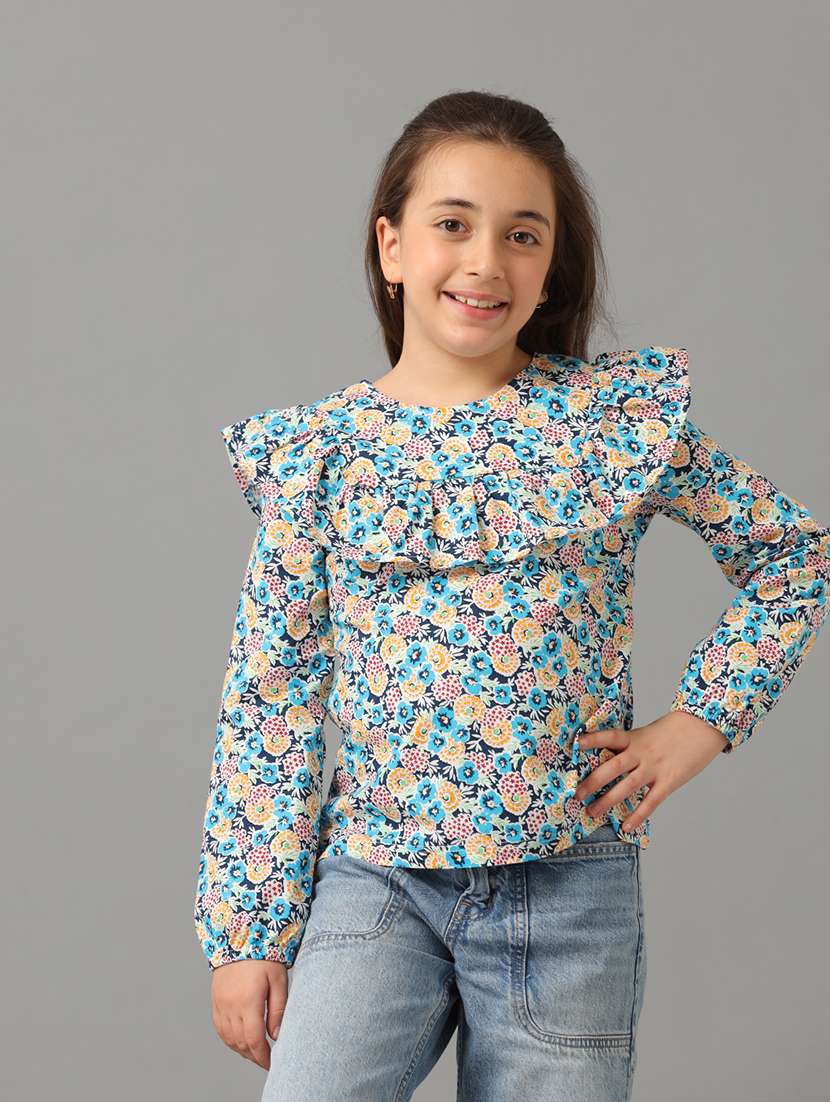 girls printed round neck top - 22071471 -  Standard Image - 1