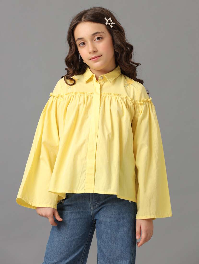girls solid bell sleeve collared top