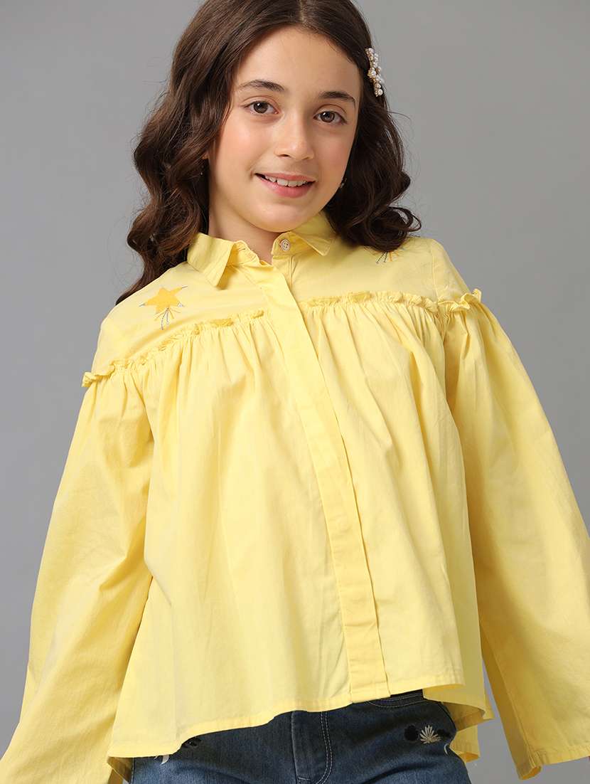 girls solid bell sleeve collared top - 22071472 - Standard Image - 1