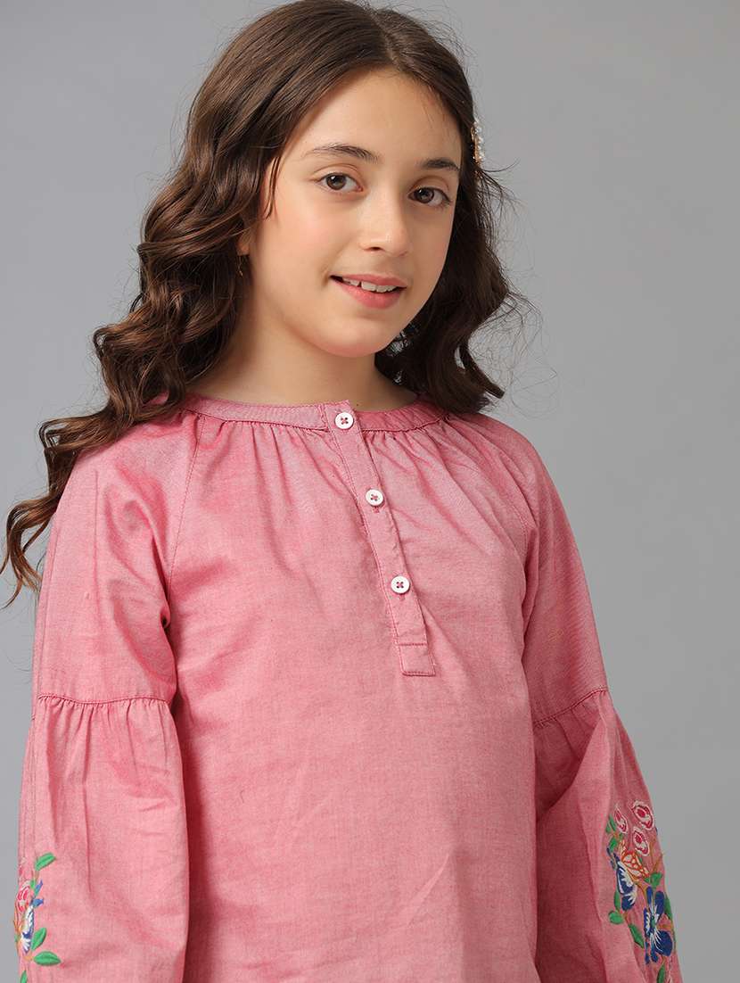 girls embroidered puff sleeve top - 22071475 -  Standard Image - 1