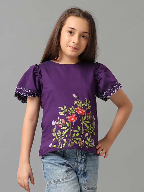 girls printed round neck top