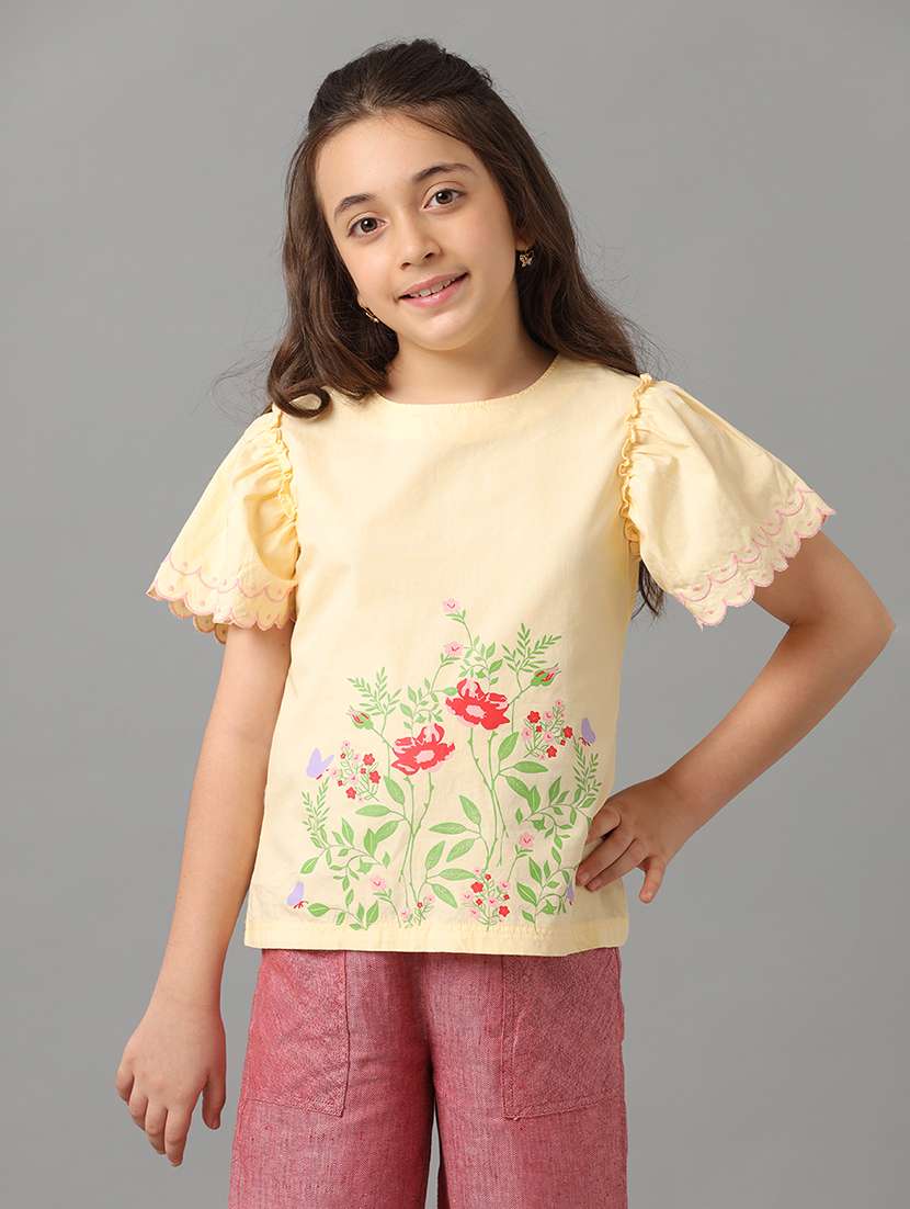 girls printed round neck top