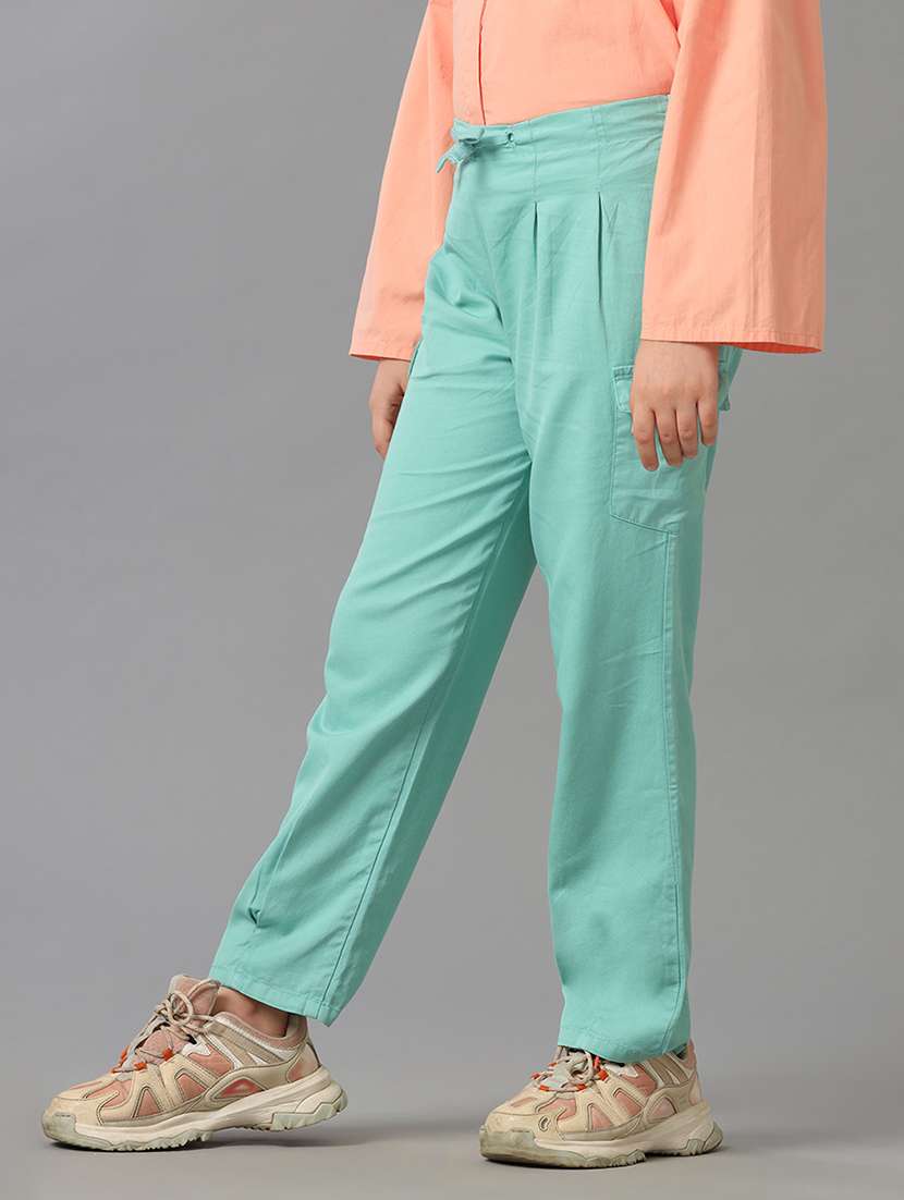 girls solid mid rise regular fit cargo - 22071491 - Standard Image - 1