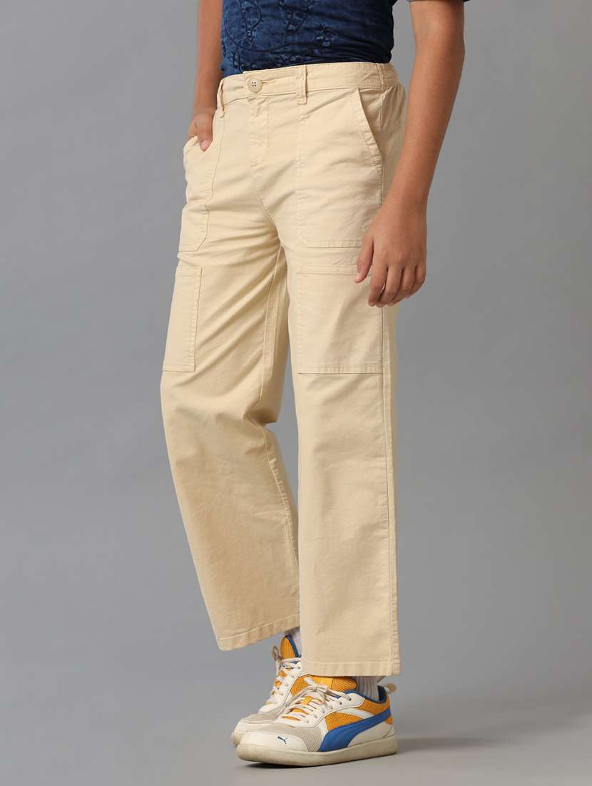boys solid mid rise straight fit teouser - 22071493 -  Standard Image - 1