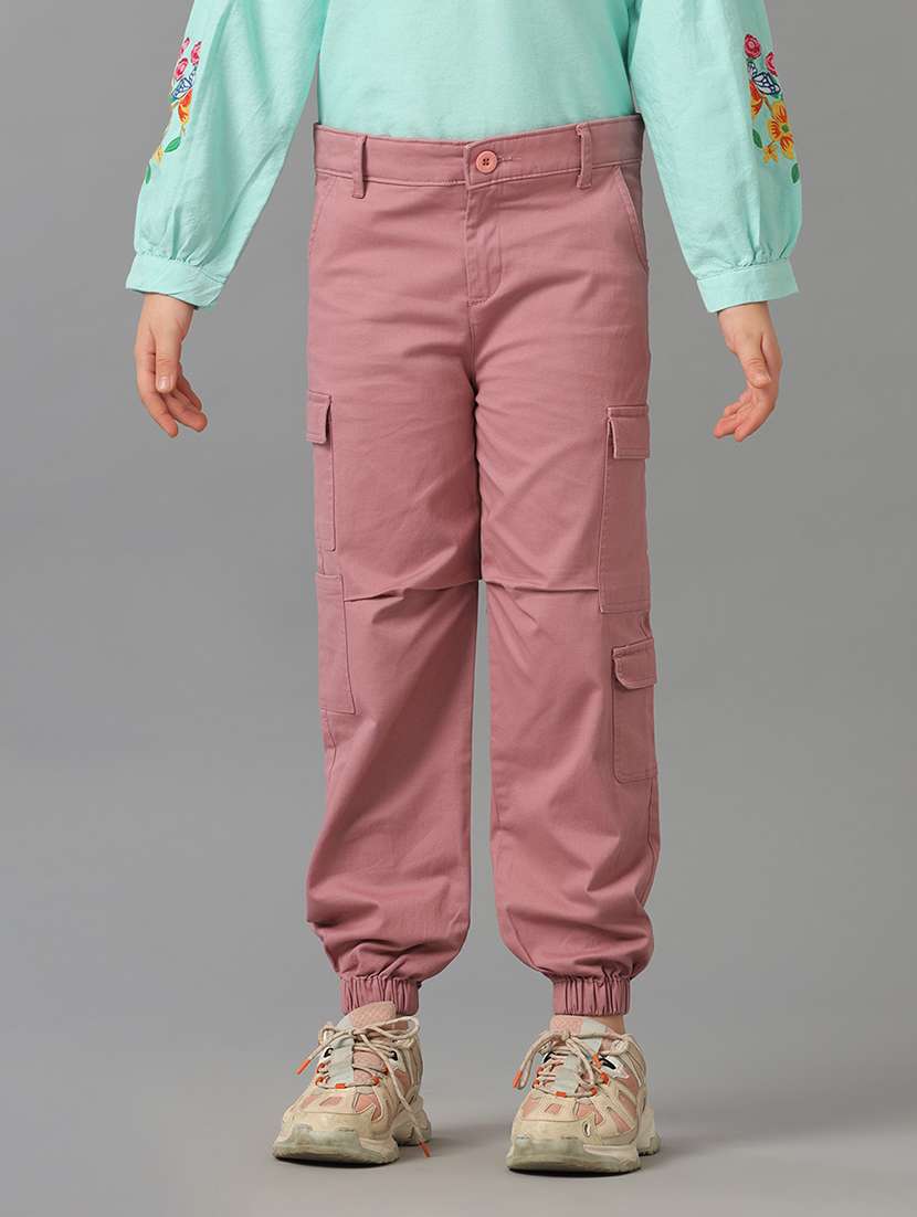 girls solid mid rise regular fit cargo