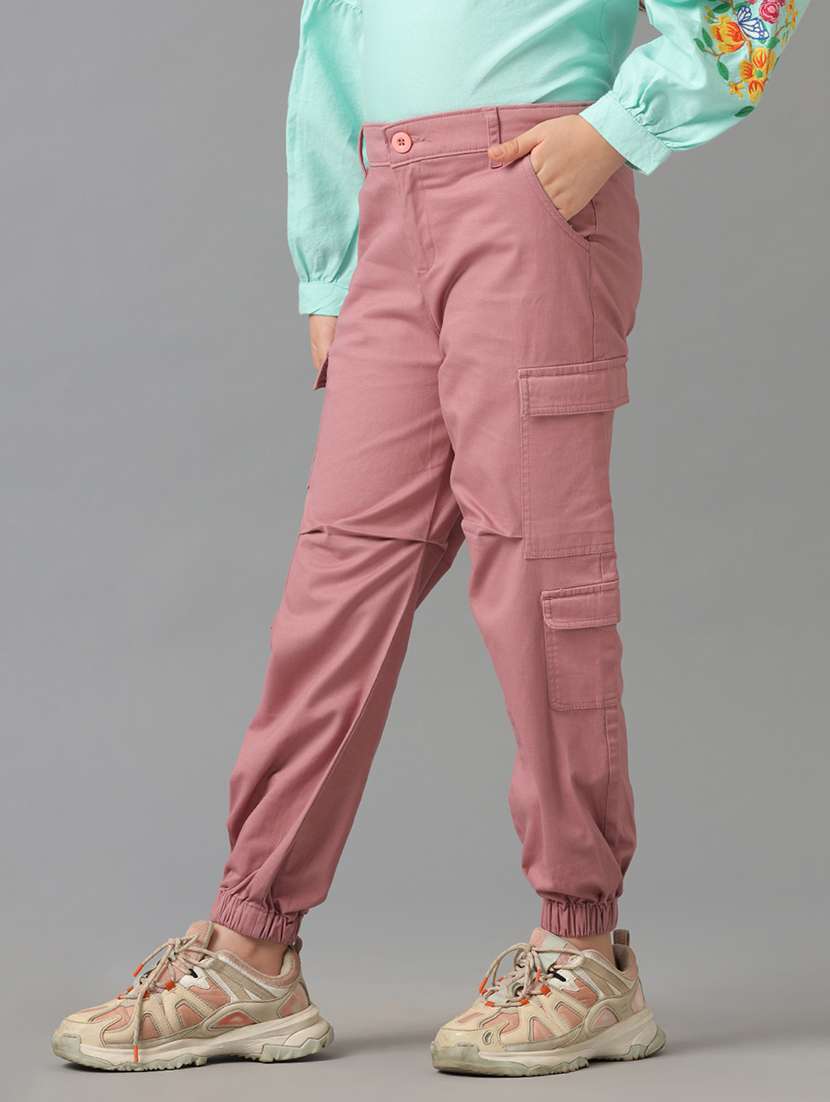 girls solid mid rise regular fit cargo - 22071496 -  Standard Image - 1