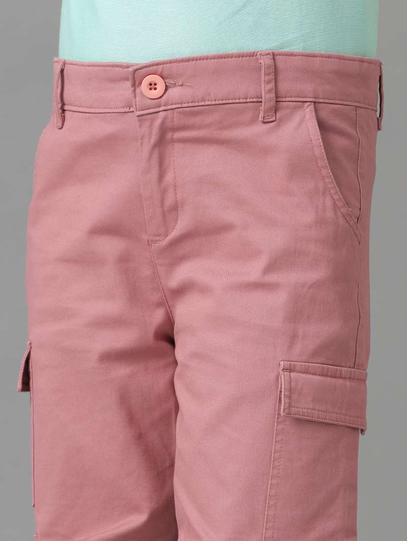 girls solid mid rise regular fit cargo - 22071496 - Standard Image - 4