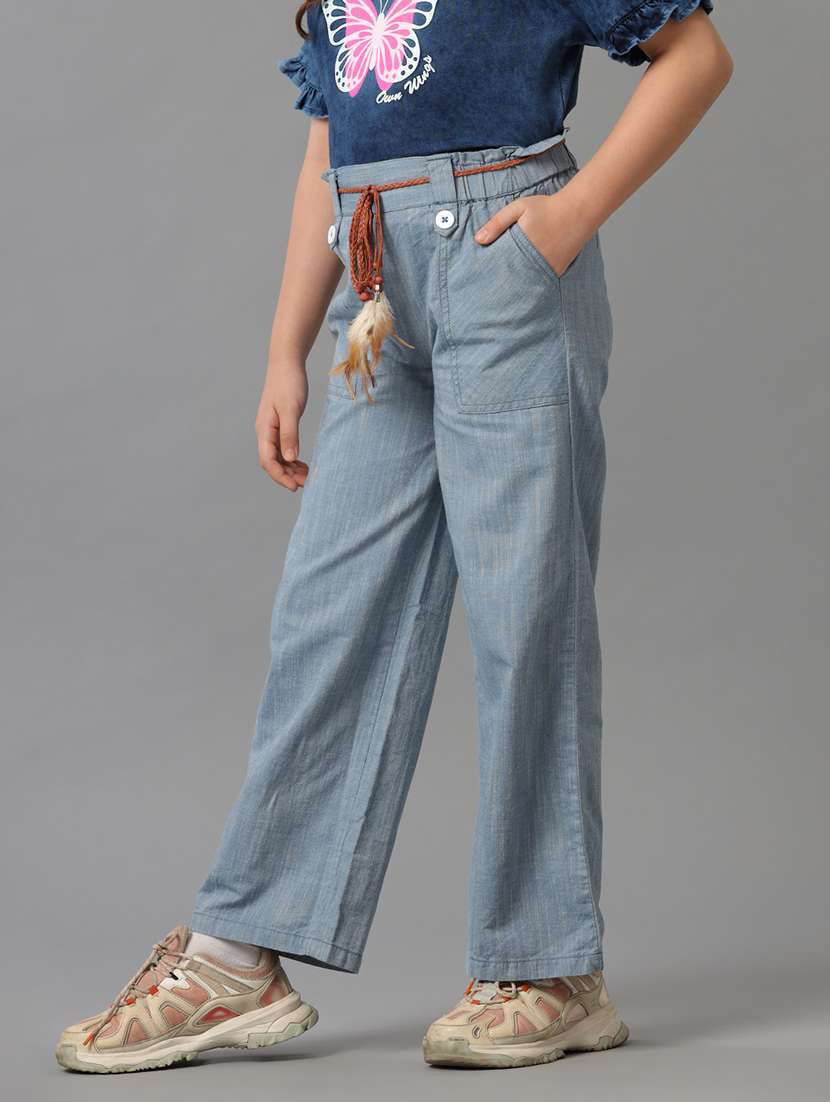 girls solid mid rise wide leg trouser - 22071497 -  Standard Image - 1
