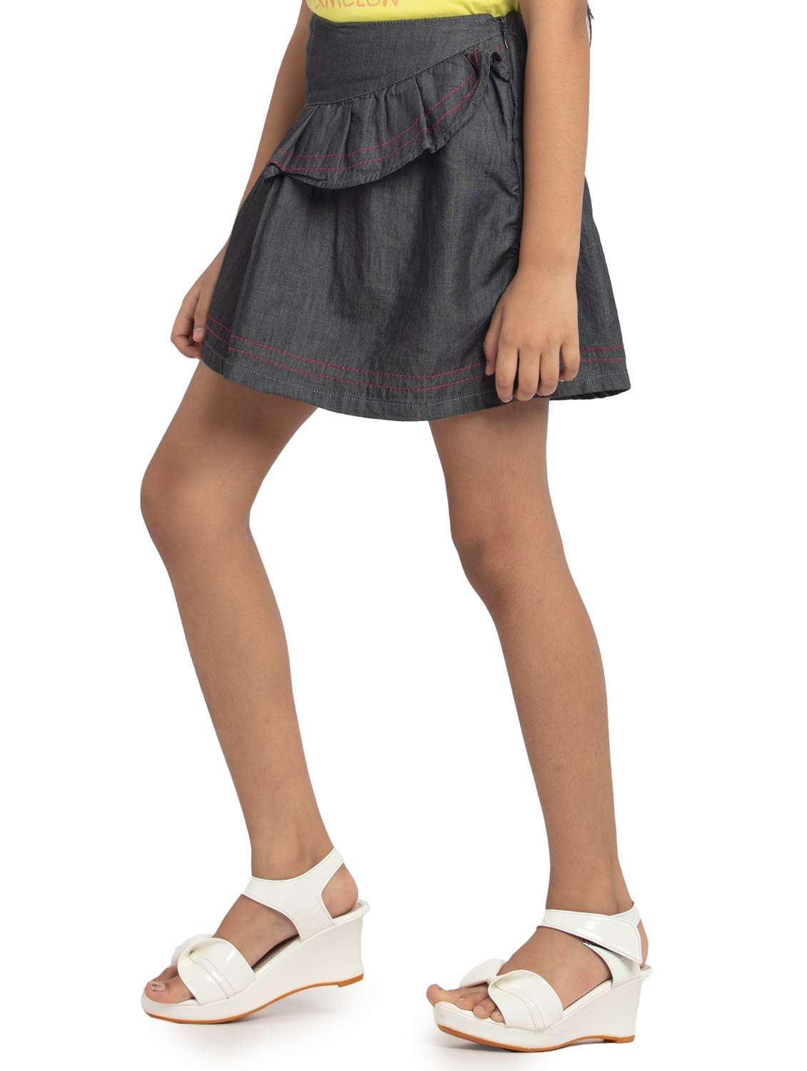 girls solid mid rise denim mini skirt - 22071519 -  Standard Image - 1