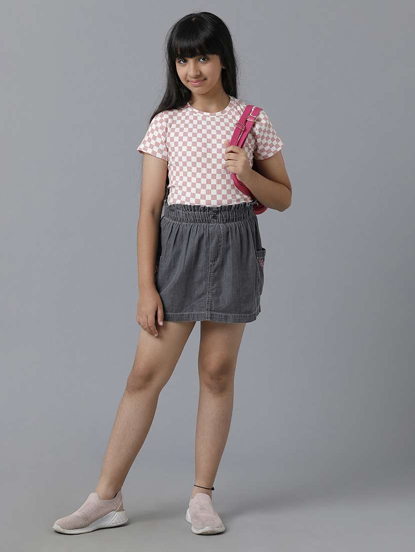 girls solid mid rise denim mini skirt - 22071523 -  Standard Image - 4