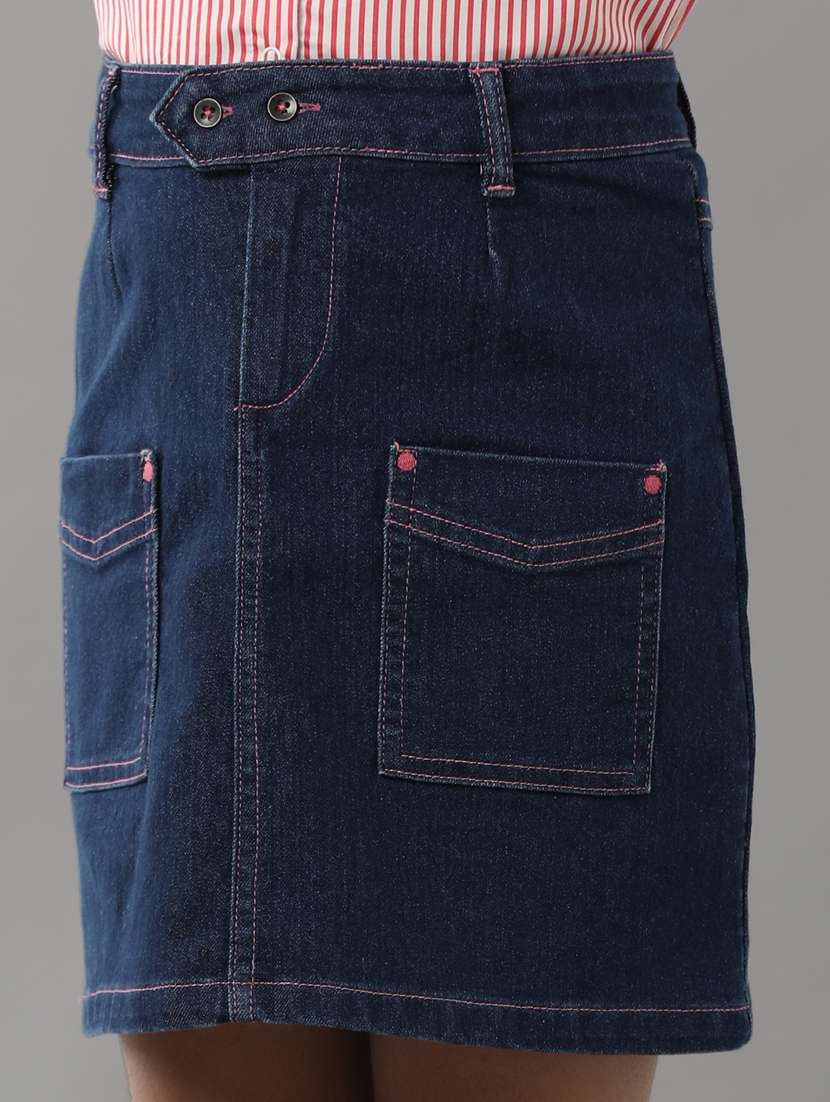 girls solid mid rise denim skirt - 22071524 -  Standard Image - 4