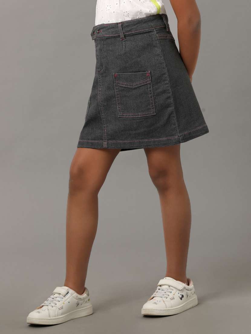 girls solid mid rise denim mini skirt - 22071525 -  Standard Image - 1