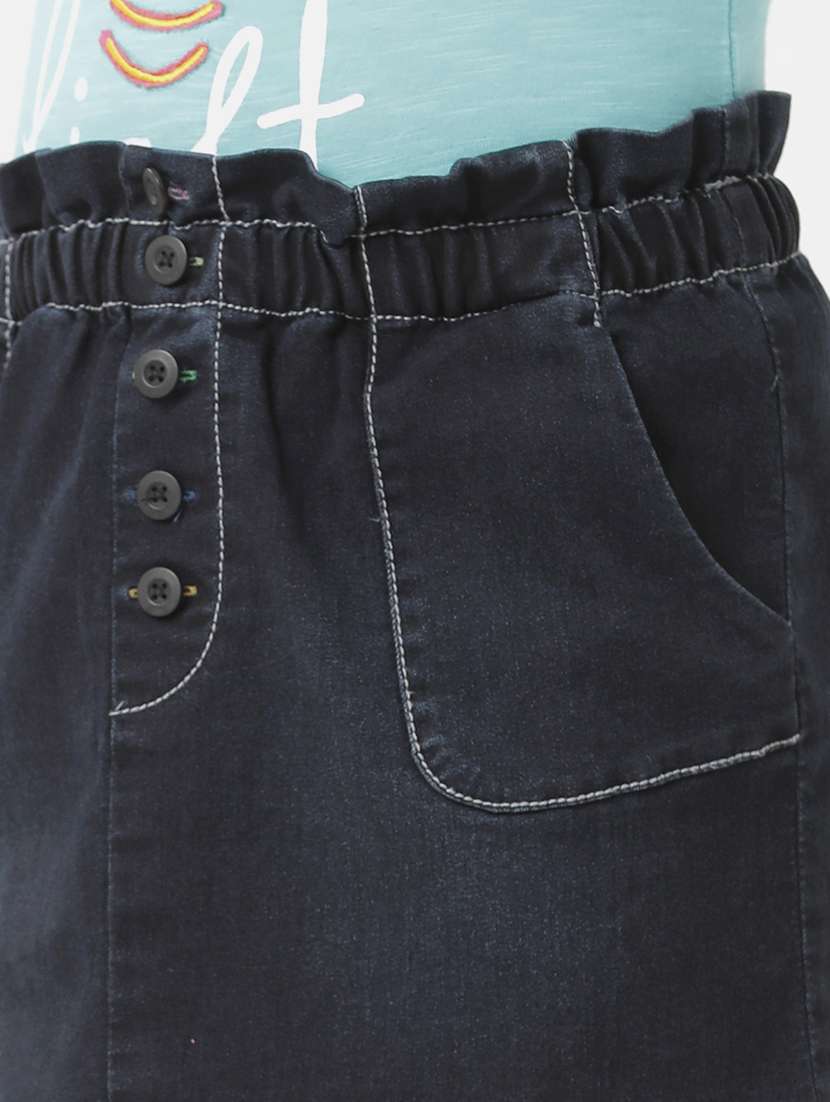 girls solid mid rise denim mini skirt - 22071526 -  Standard Image - 4
