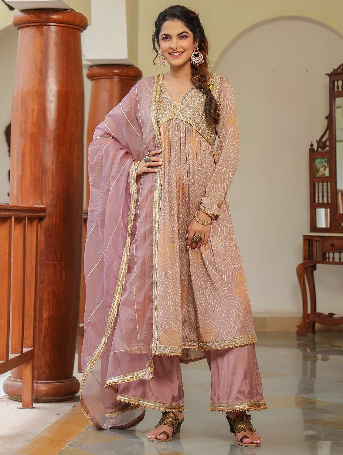 brown chiffon kurta pant  set