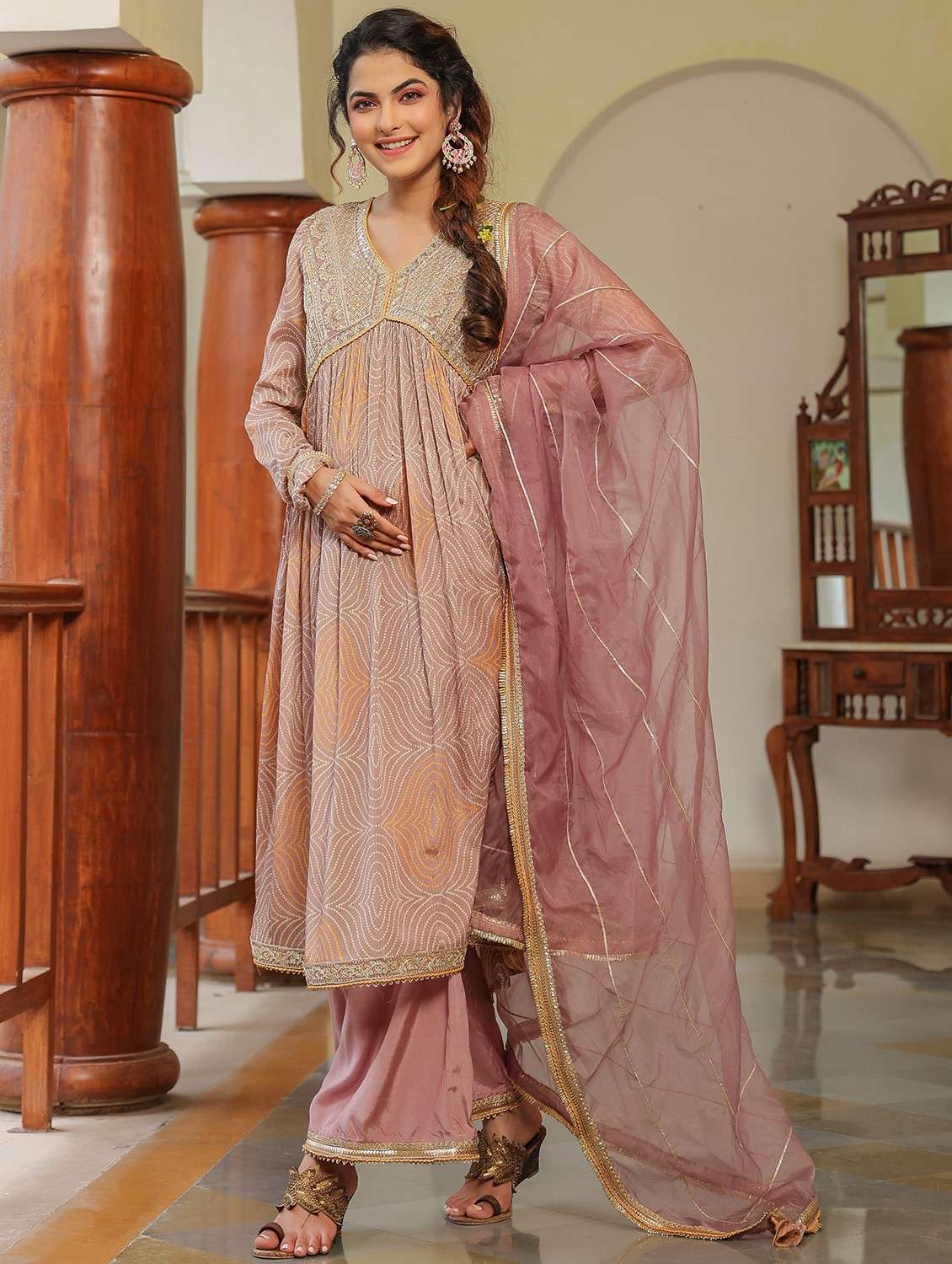 brown chiffon kurta pant set - 22071544 - Standard Image - 1