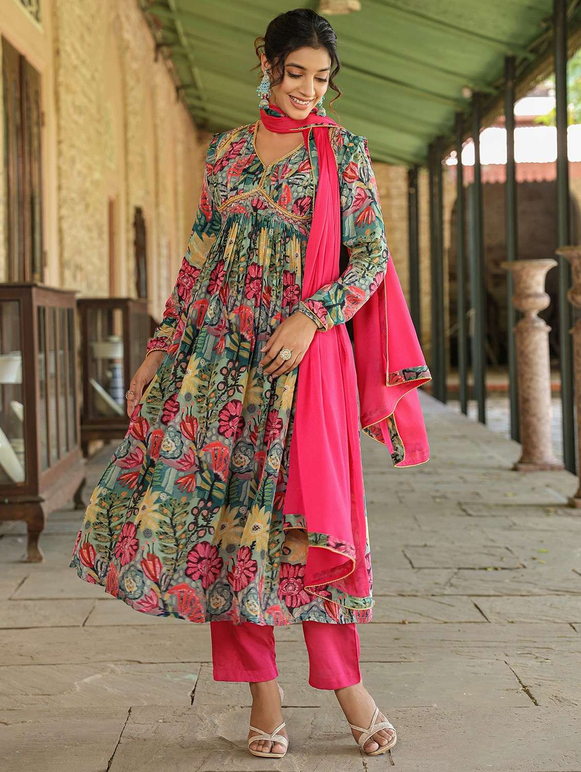 green crepe kurta pant set - 22071546 - Standard Image - 1